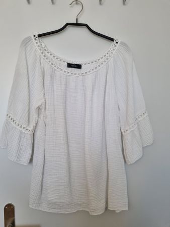 Bluse Baumwolle weiss Gr. S gross geschnitten 3/4 Arm