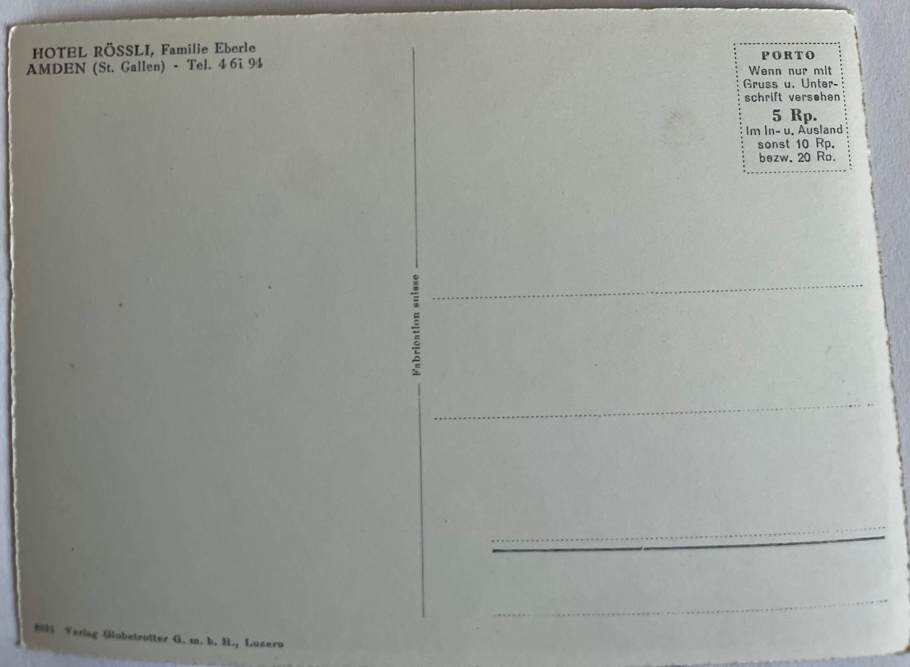 Cartoline postali: AK: AMDEN - Hôtel RÖSSLI – Usato da Lutry venduto da Ediego 1