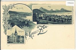 Gruss aus Zug - Quai Ansicht, Zytthurm - Litho