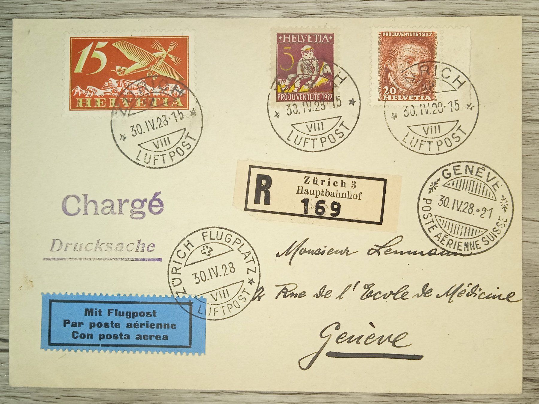 Alle Briefmarken: TR59 Enveloppe + Timbre Suisse 1923 FlugPost – Gebraucht aus Cousset von Patrick_Collections