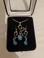 Schmuck, Hängeohrringe, Halskette, saphirblau