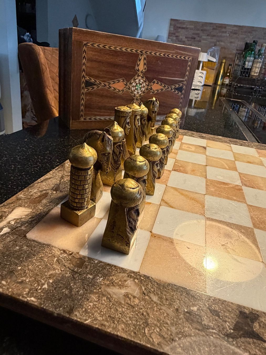 Spiele: Edles Schachspiel, Marmor/Bronce/Zinn Top Zustand – Gebraucht aus Rheinau von TinoK04