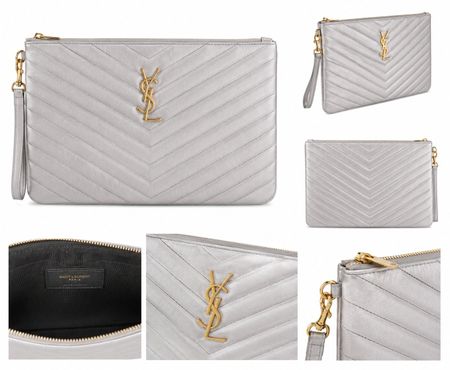 Saint Laurent Paris Monogram Clutch in Silber – Original