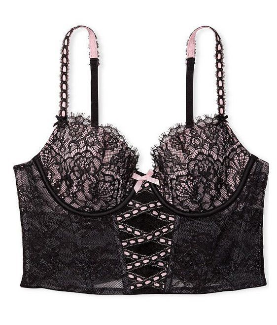 Victorias Secret Lace Up Corset Top schwarz/rosa Gr MDD NEU Kaufen