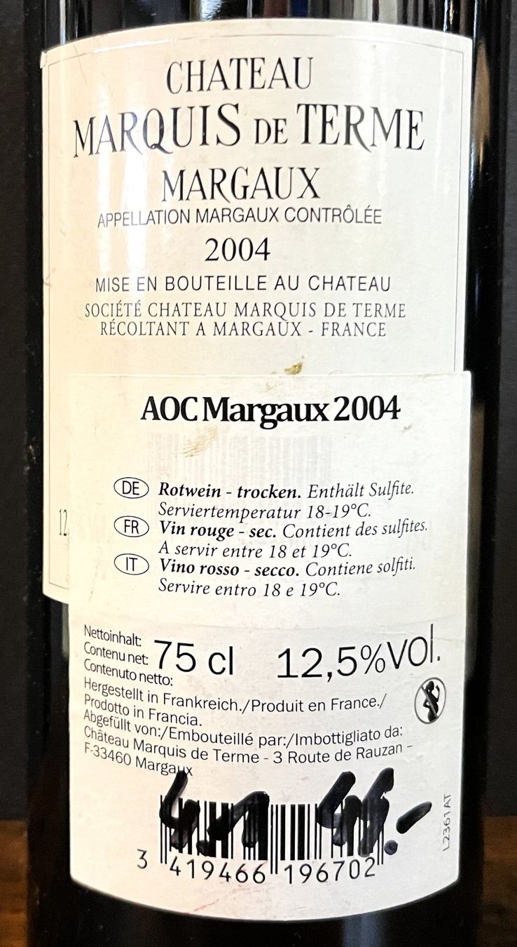 Vino: Château Marquis De Terme 2004 – Nuovo e nell'imballaggio originale da Oftringen venduto da Vucki 2