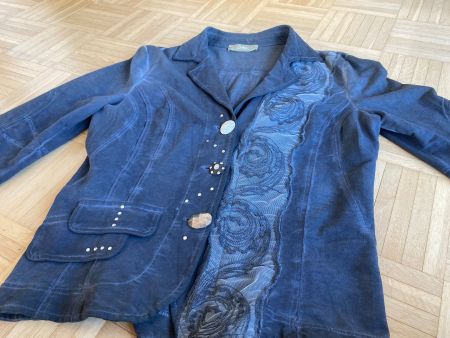einzigartige Jeans-Jacke; Gr 40/42; dunkelblau