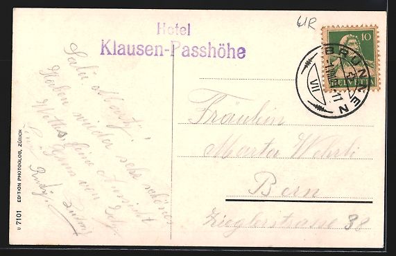 Cartoline postali: Klausenstrasse, Hotel Klausen-Passhöhe – Usato da Berlin venduto da bartko-reher 1