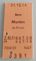 Billette Schweiz Bern Murten via Kerzers 2. Kl. 3391
