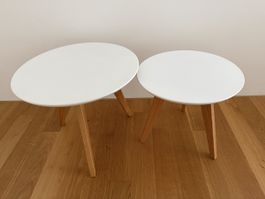 2er Set - Beistelltische, rund, weiss, Holzfuss