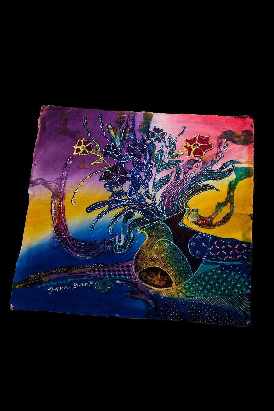 Tessuti:  Batik-Lukis-Kunsttafel (Blumenstillleben, Java-Batik) – Nuovo (secondo la descrizione) da Romanshorn venduto da ras_b6lp