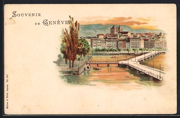 Cartoline postali: Lithographie Geneve, Gesamtansicht – Usato da Berlin venduto da bartko-reher