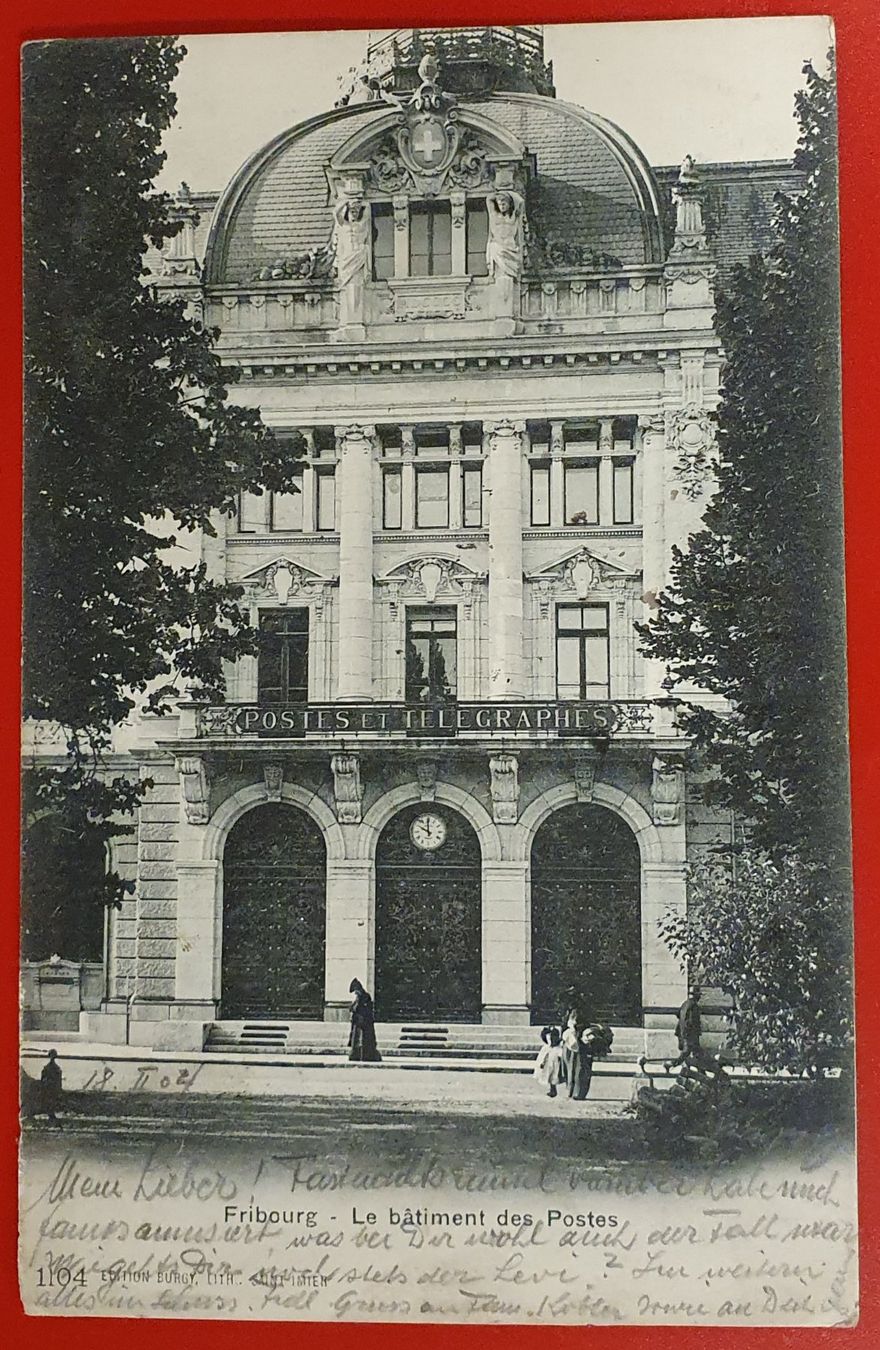 Cartoline postali: Fribourg 1904 - le batiment des Postes – Usato da Kreuzlingen venduto da Rschweiz1