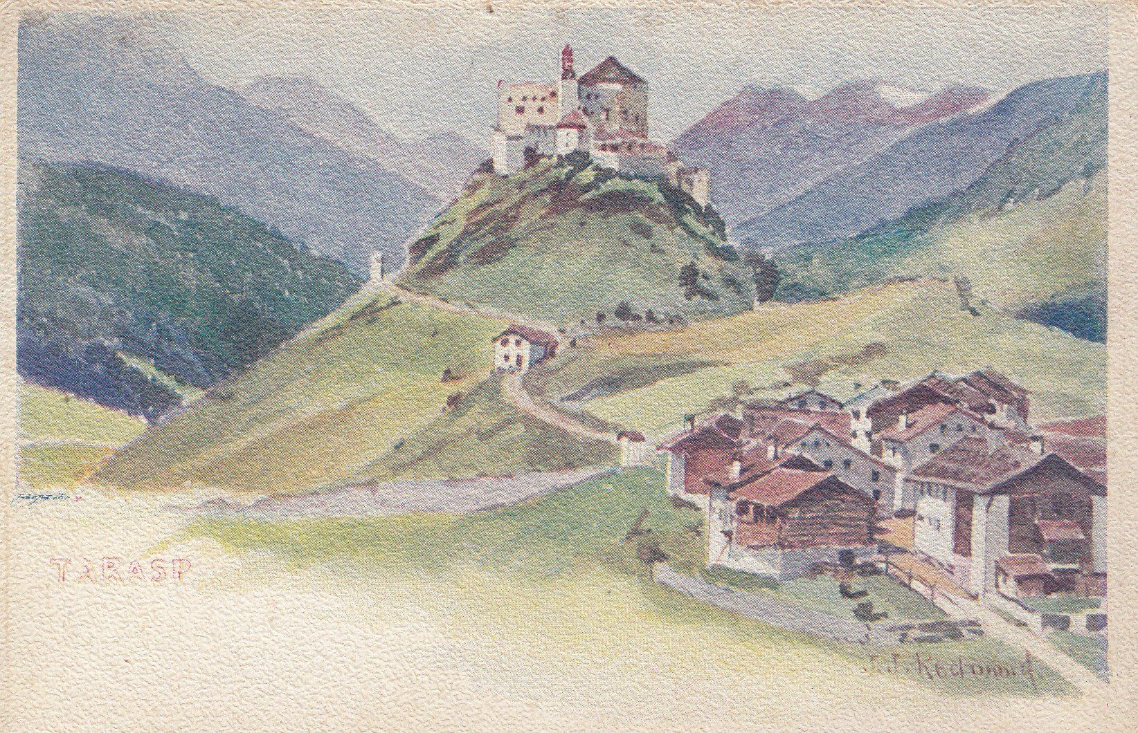 Cartoline postali: Tarasp   GR    -     LITHO       ca. 1900 – Usato da Brig venduto da Valcards54