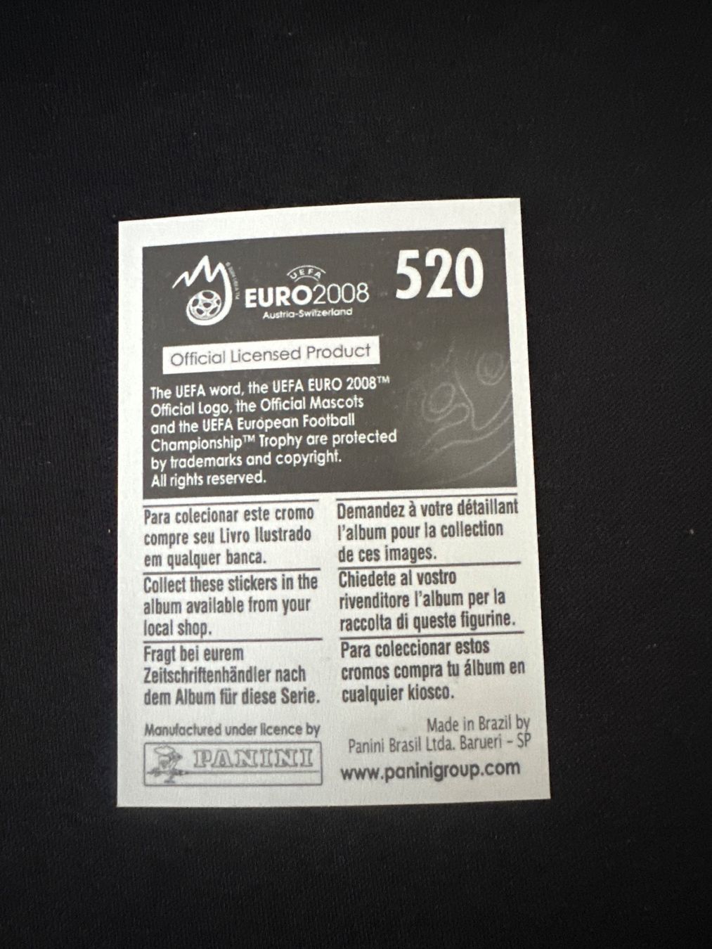Panini Carte collezionabili: Panini UEFA EM 2008 Sticker - Nr. 520 – Usato da Sulz AG venduto da DealWerk 1