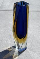 Murano Stil Sommerso Glasvase blau gelb massiv facettiert