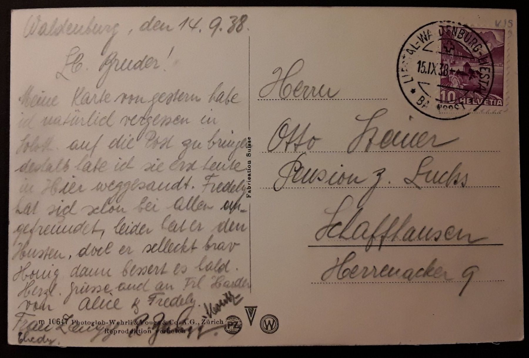 Cartoline postali: 1938: AK Waldenburg mit Bahnstempel – Usato da Walperswil venduto da Tcheidi 1