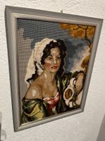 Gobelin Bild Frau, Handarbeit, gerahmt, Vintage
