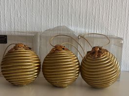 3 Boules de Noël Vintage KOESTEL fil doré  West Allemagne