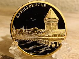 🇨🇭 Historia Helvetica vergoldete Medaille * Kapellbrücke *