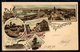 Lithographie Romanshorn, Straßenpartie am Hotel Bodan, Kirch