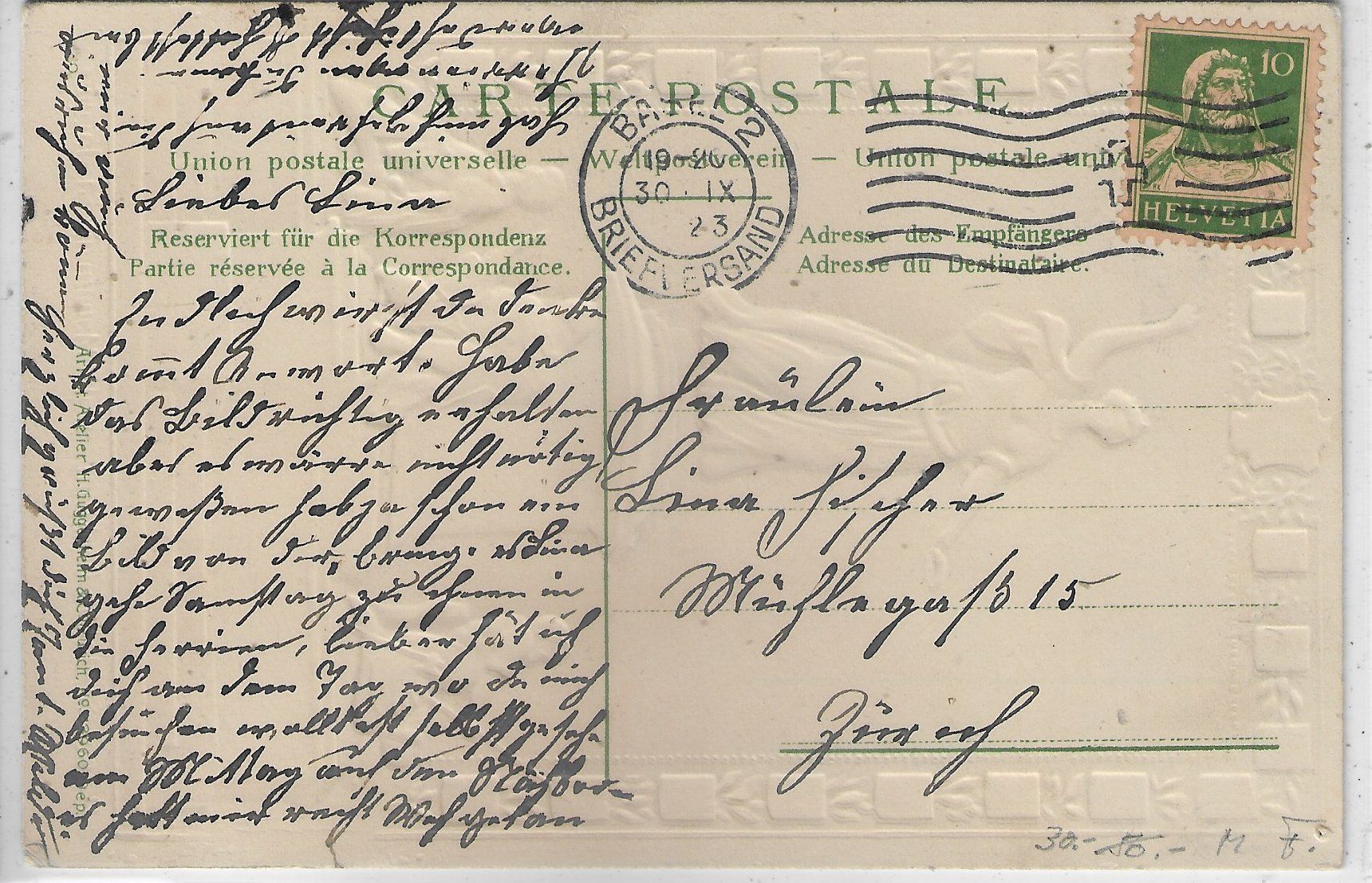 Cartoline postali: Basel - St. Jakob-Denkmal - Präge-Litho – Usato da Ettingen venduto da Kartenplanet 1
