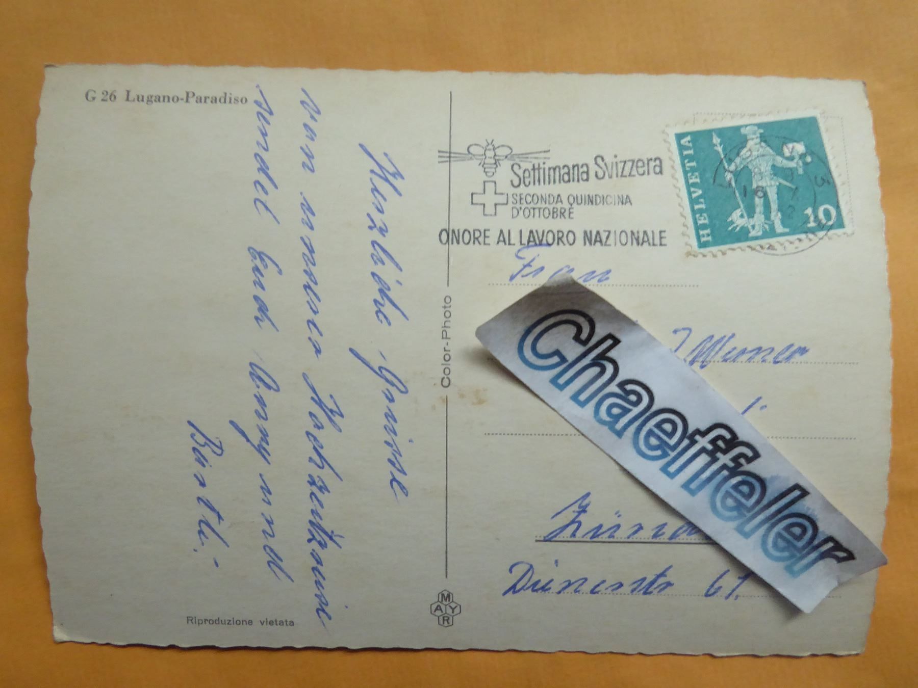 Cartoline postali: G 26 Lugano - Paradiso – Usato da Zürich venduto da Chaeffeler 1