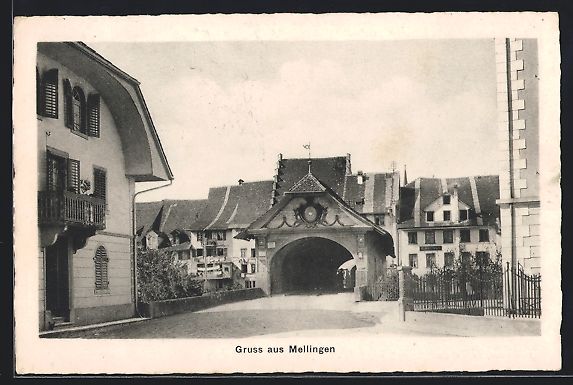 Cartoline postali: AK Mellingen, Strassenpartie mit Tor – Usato da Berlin venduto da bartko-reher