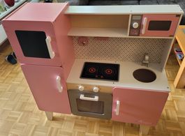 Rosa Kinderküche aus Holz inkl. Zubehör-Kiste