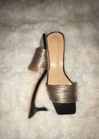 Pantoletten mit Absatz neu Gold schwarz Grösse 41
