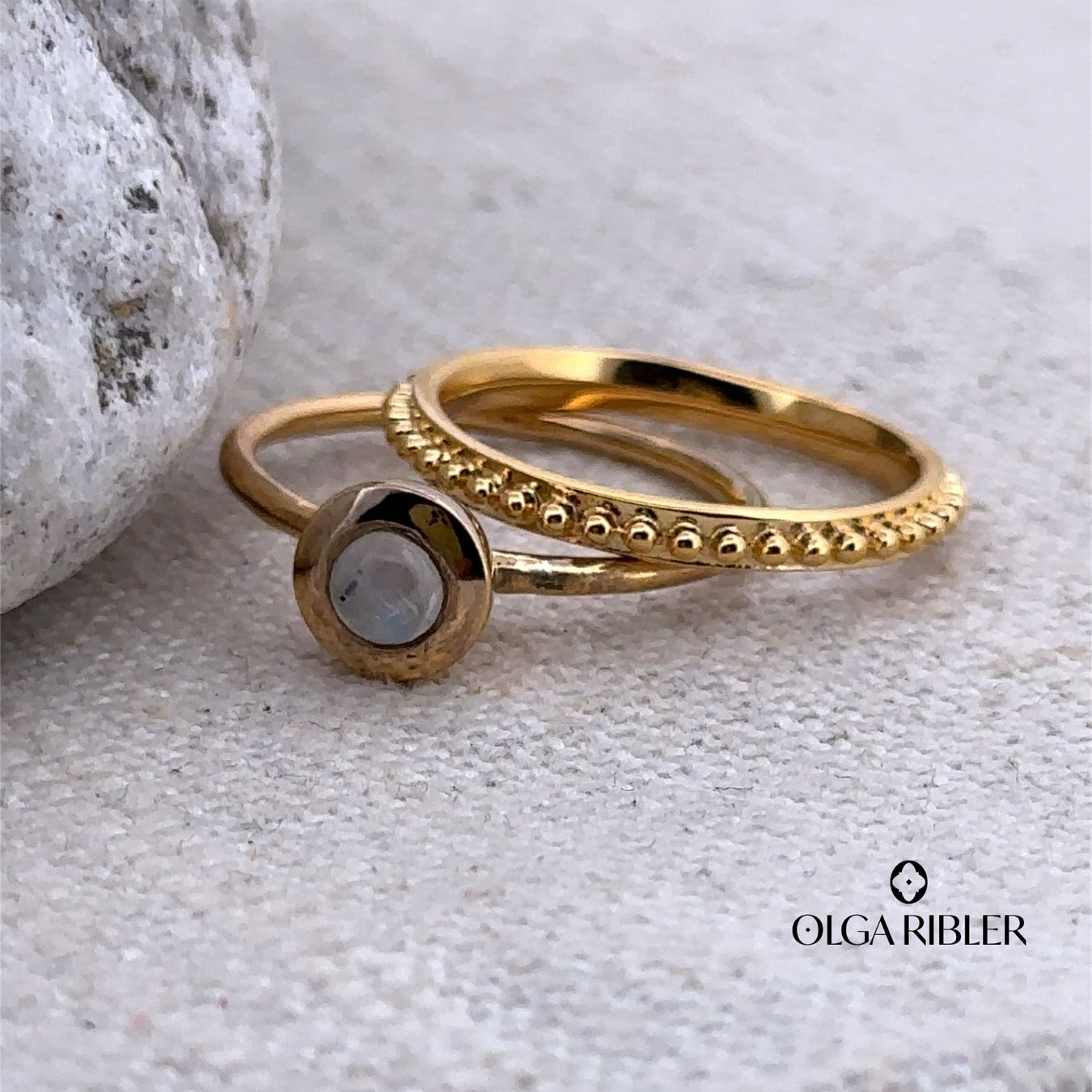 Olga Ribler Anelli: Edelstahl & Silber Mondstein Ring SET Ringgrösse 52 – Nuovo (secondo la descrizione) da Luzern venduto da Schmuckoutlet 7