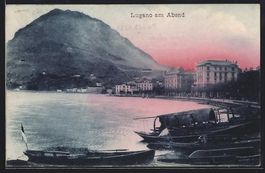 AK Lugano, Uferpartie am Abend, 1910