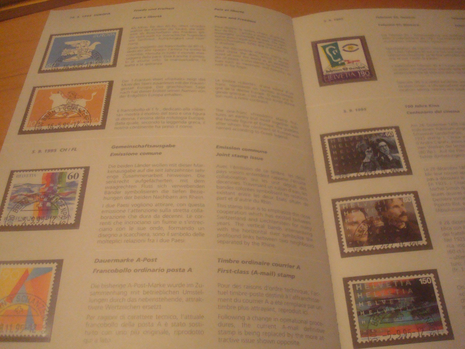 Alle Briefmarken: CH 1995 Jahresbuch mit Halbmodstempel mit Basler Tauben Bloc – Gebraucht aus Gordola von Polentaefung 3