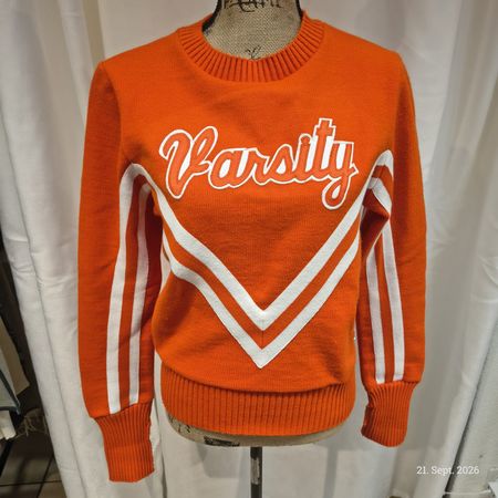 Pullover Varsity orange mit weissen Streifen gebraucht