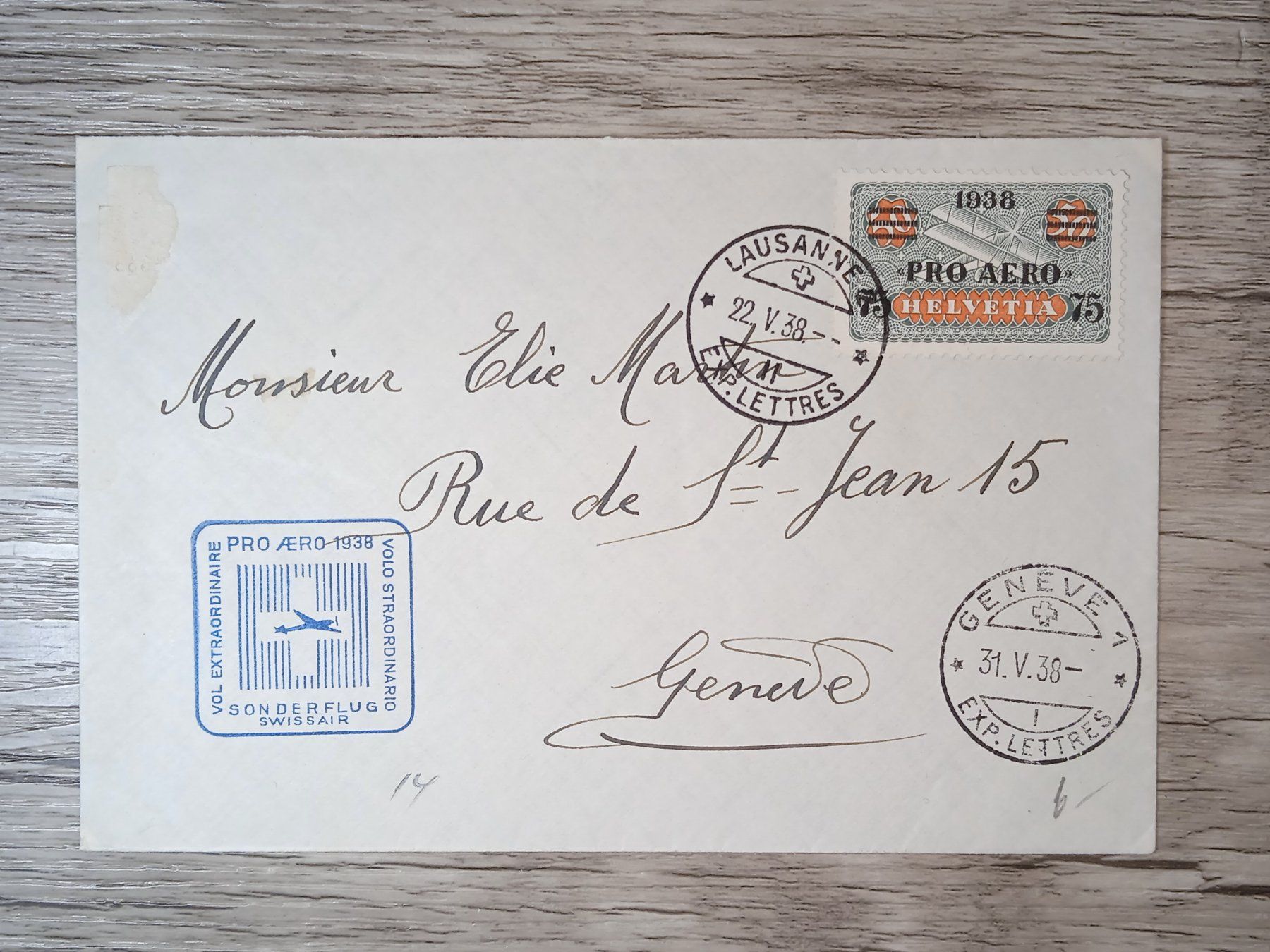 Tutti i francobolli: TR50 Enveloppe Suisse + Timbre 1938 – Usato da Cousset venduto da Patrick_Collections