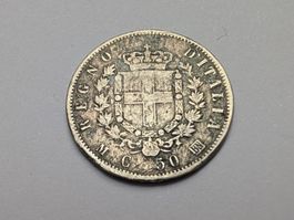 🇮🇹 Italien 50 Centesimi 1863 M BN KM#4a.1 Silber 2.17g