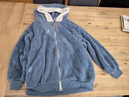Jacke mit Kapuze blau flauschig gebrauchter Zustand