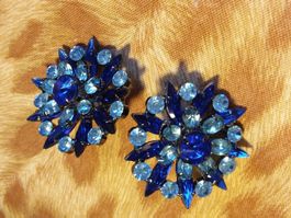 Funkelnde Clip Ohrringe blau Strass Vintage 50er Jahre Look
