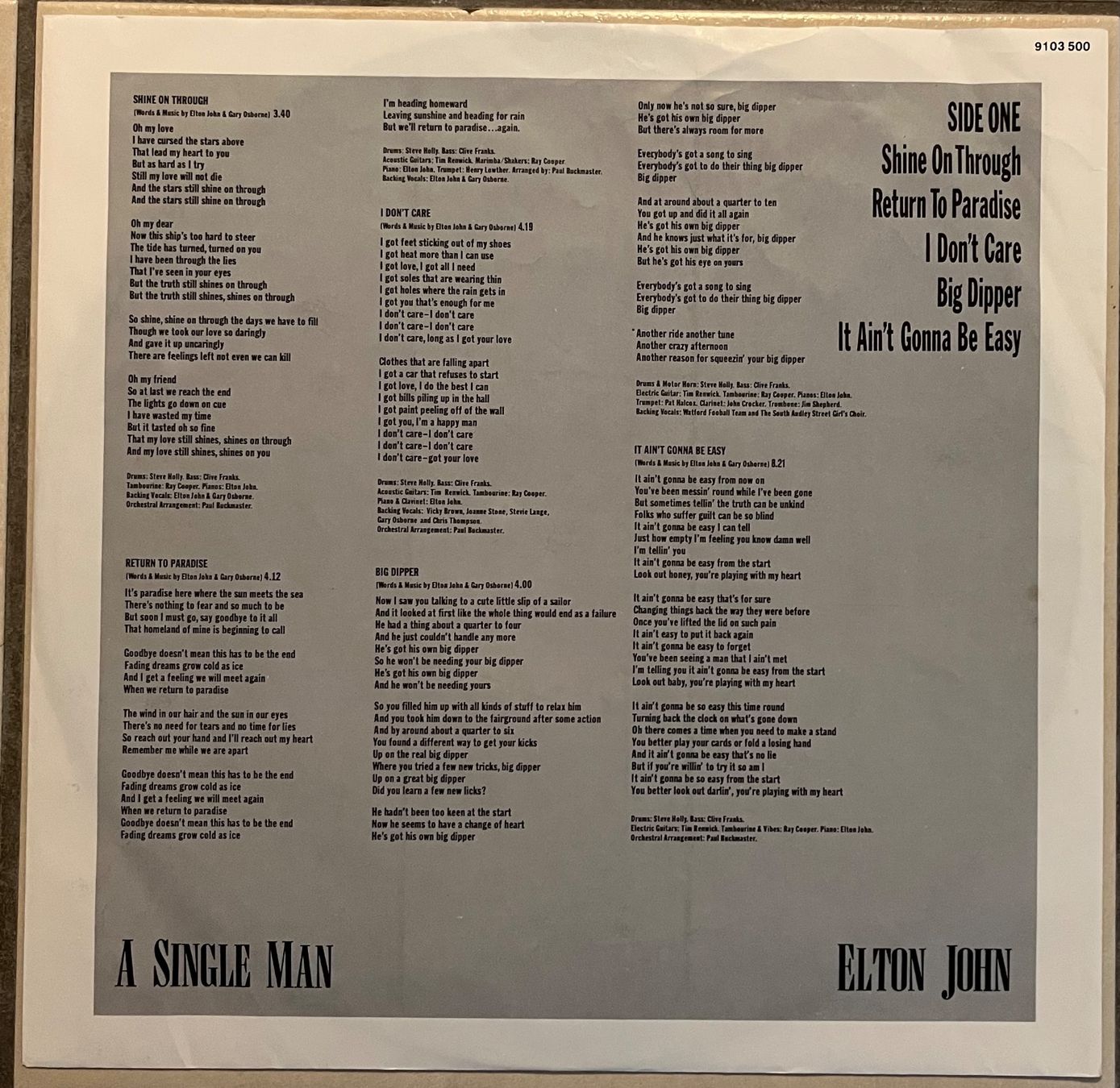 Dischi in vinile: ELTON JOHN - A SINGLE MAN - 33 Tours – Usato da Bussigny venduto da vinyl-pas-cher 5
