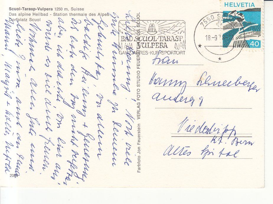 Cartoline postali: Scuol 1978 – Usato da Bürglen TG venduto da StampGraf 1