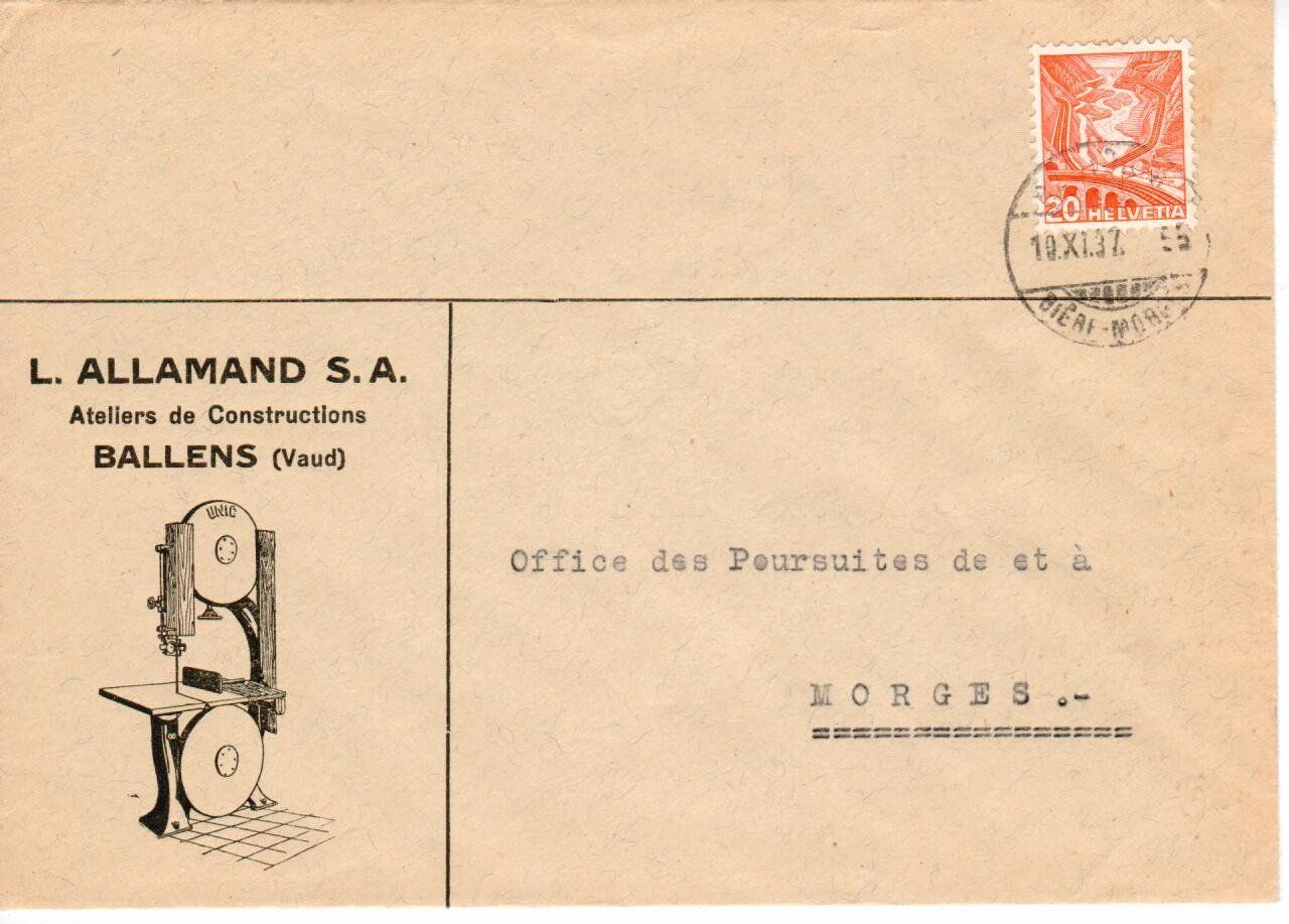 Tutti i francobolli: Brief, L.Allamand Ballens 1937 – Usato da Wolhusen venduto da Curver9