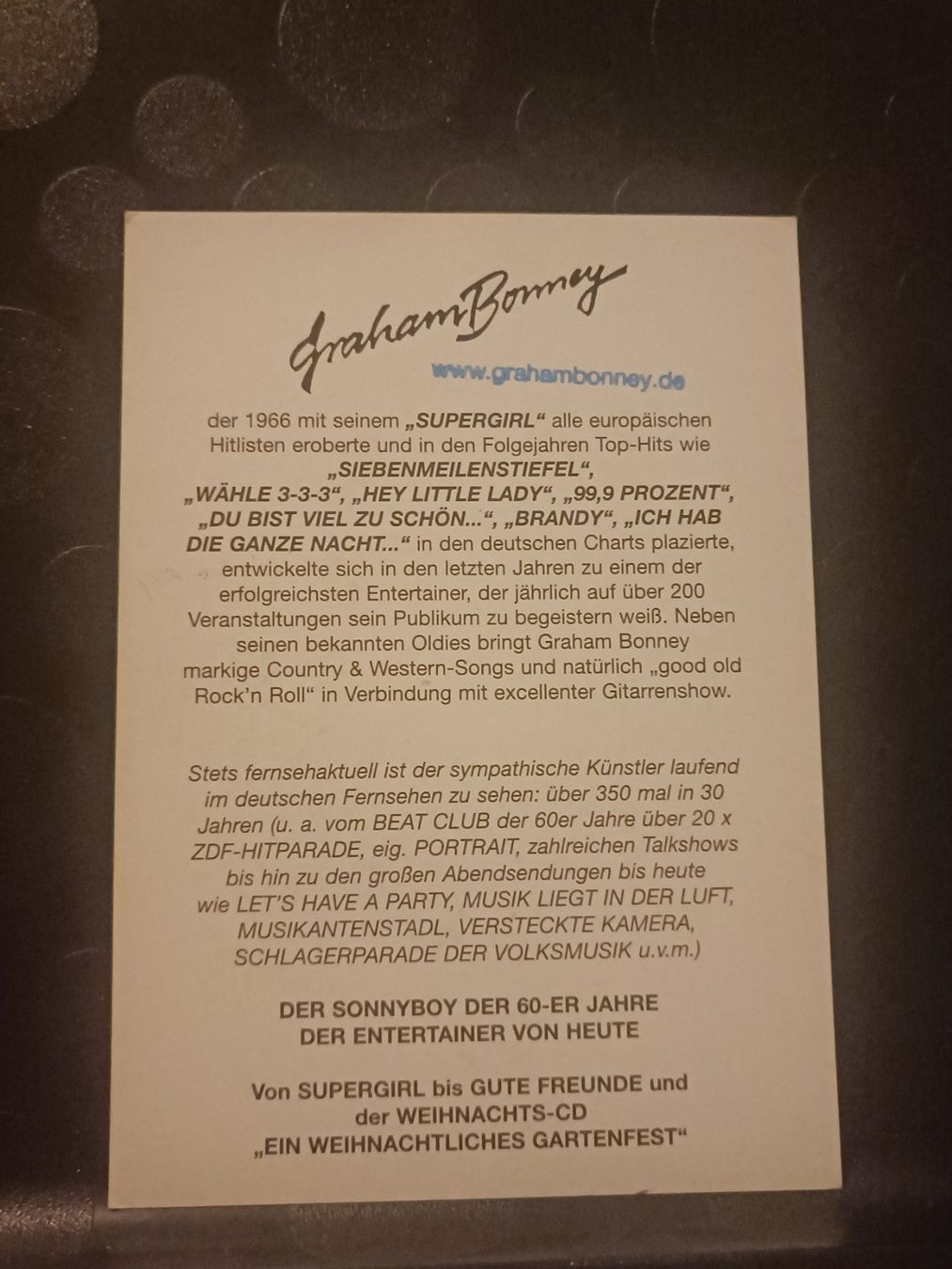 Autografi: Graham Bonney - Handsigniert Autogrammkarte – Usato da Menziken venduto da Artographs 1