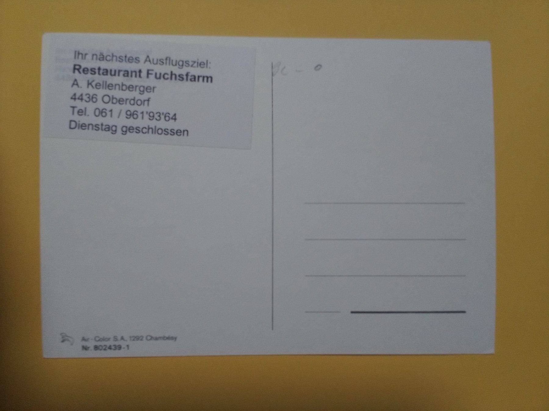 Cartes postales: Oberdorf Baselland Restaurant Fuchsfarm – D'occasion à Küttigen par Melisch1000 1