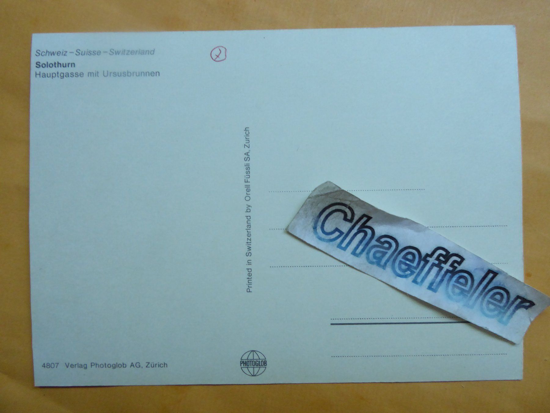 Cartoline postali: Solothurn, Hauptgasse mit Ursusbrunnen – Usato da Zürich venduto da Chaeffeler 1