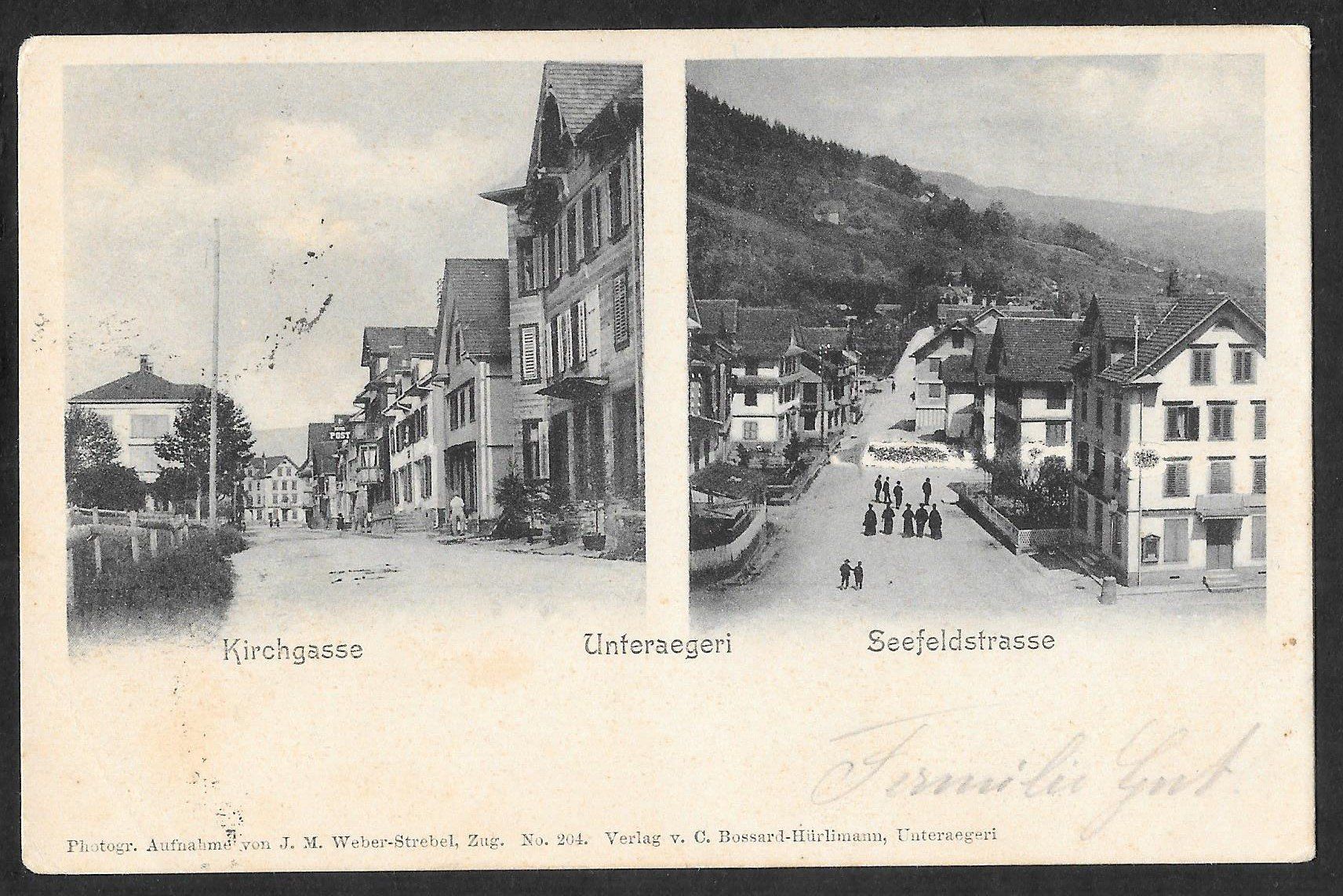 Cartoline postali: Unterägeri Kirchgasse und Seefeldstrasse – Usato da Olten venduto da clotaldi