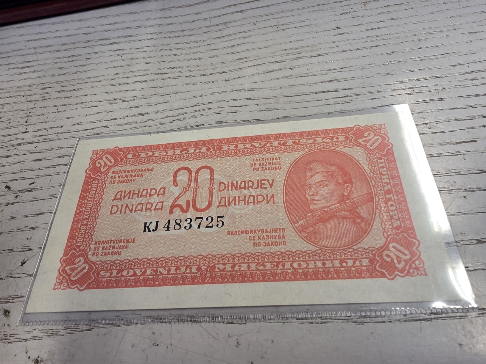 Banconote: 20 Dinara Jugoslawien 1944 Banknote  – Nuovo e nell'imballaggio originale da Herisau venduto da Antiques.AR