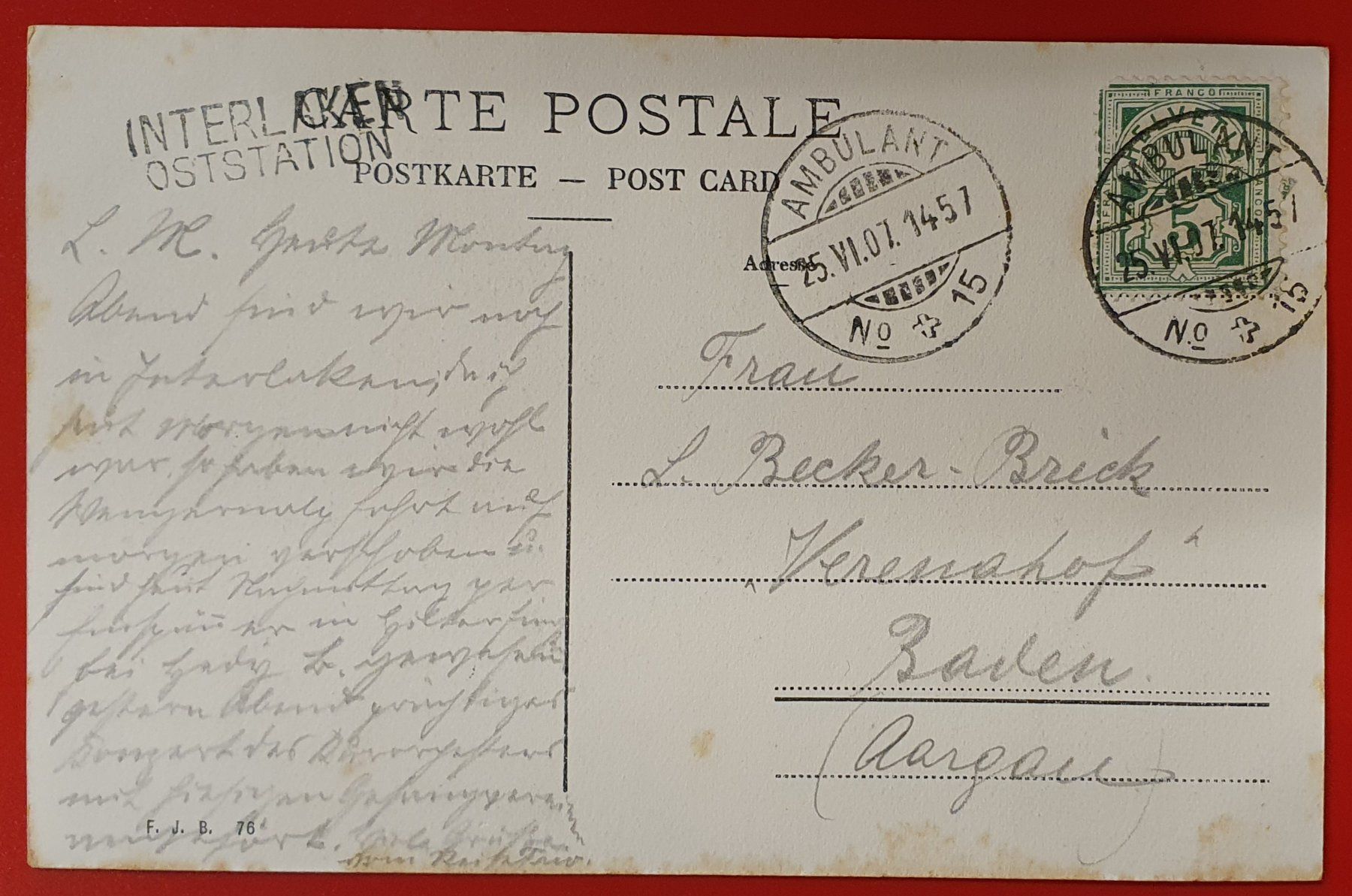 Cartoline postali: Interlaken 1904, Hotel du Lac – Usato da Kreuzlingen venduto da Rschweiz1 1