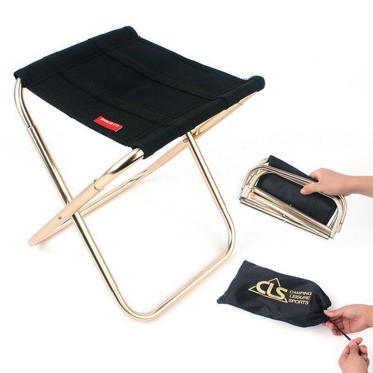 Mini Tabouret Camping Pliant BAISHUWU - Chaise Portable Acier Carbone Avec Sac Transport Pour Pêche Randonnée