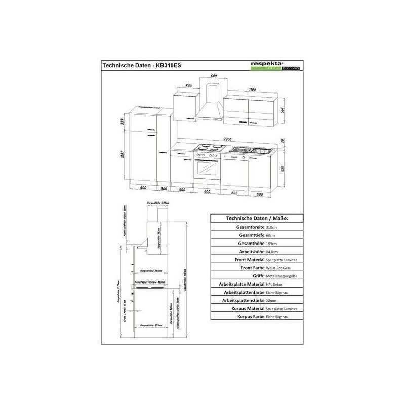 Cucine complete: 291 Küchenzeile Küchenblock 310cm E/G - Küche Einbauküche – Nuovo e nell'imballaggio originale da Wallenwil venduto da toesstalvertrieb 8