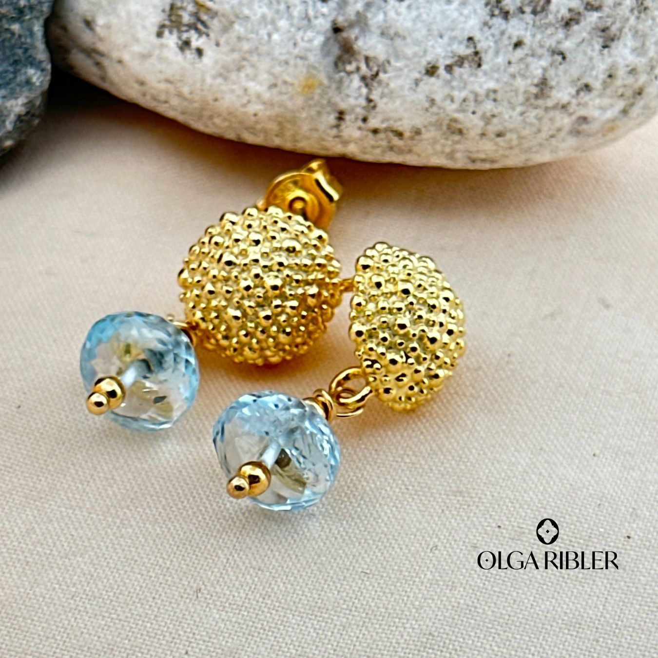 Olga Ribler Ohrringe & -stecker: Ohrstecker mit Aquamarin, Silber rosevergoldet – Neu (gemäss Beschreibung) aus Luzern von Schmuckoutlet 5