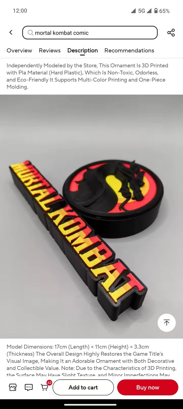 Statuette: Mortal Kombat 3D Printed Collectible new – Nuovo (secondo la descrizione) da Glattbrugg venduto da har_jgc7 3